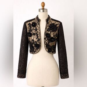 Sandy Starkman Boston Proper Beaded Lace Bolero  Cropped Evening Jacket Size M